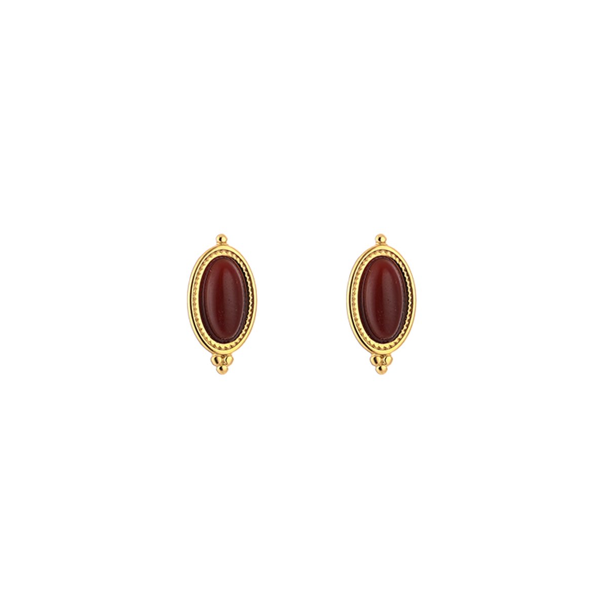 Stainless Steel Boho Oval Natural Stone Studs – Luxe Boho Natuursteen Oorknopjes – RVS - Rood