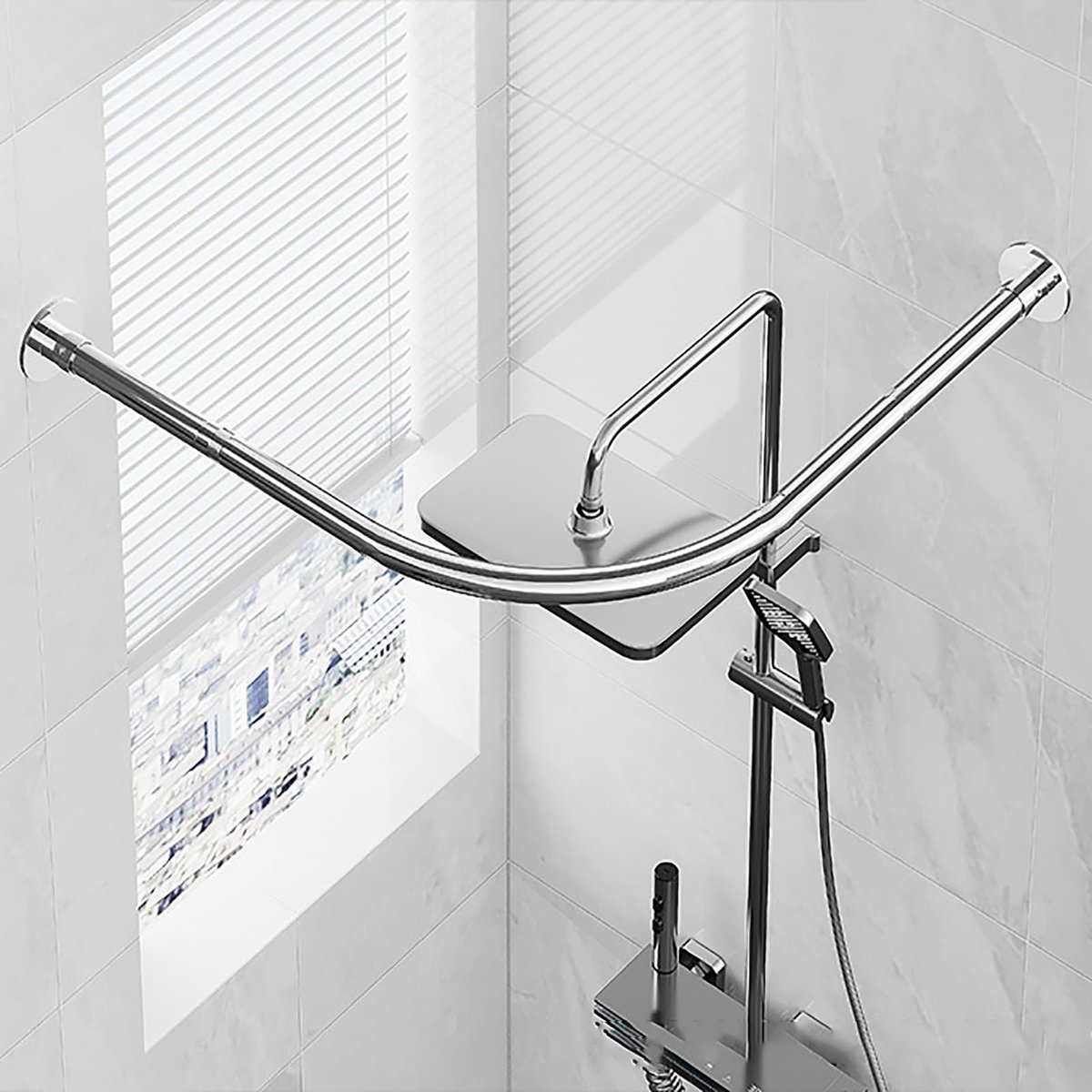 SnelShoppen - L-vormige douchegordijnstang verstelbaar 90-130 cm, roestvrij staal, zware belasting, hoekdouchestangen zonder plafondsteun, badkameracc