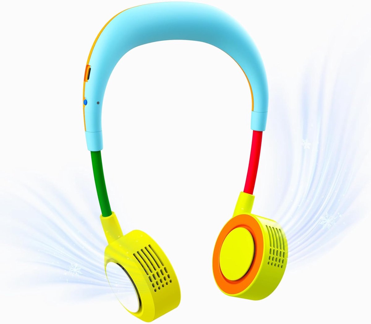 LISM Draagbare Nekventilator – Handsfree gezichtsventilator, oplaadbare draagbare koelventilator, 5 windsnelheden, flexibel en opvouwbaar, compact en slank, stil (lichtblauwgroen).