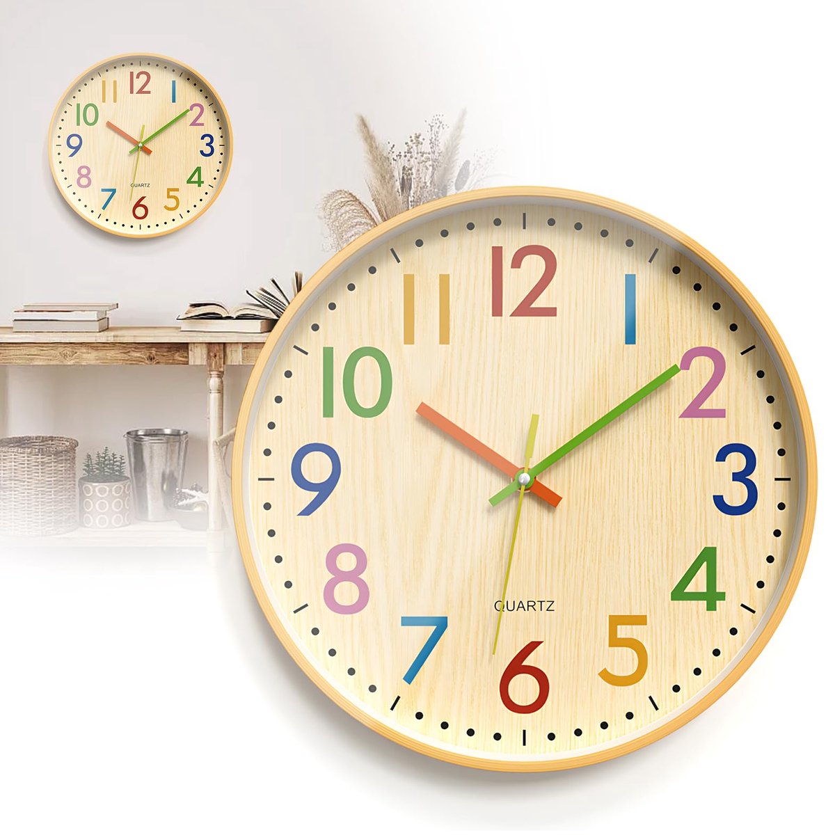 Kleurrijke Wandklok Met Cijfers, Educatieve Klok, Geruisloze Wandklok Voor Kinderen (Tikt Niet), Klok Met Kleurrijke Arabische Cijfers, Decoratieve Klok Voor De Kinderkamer Of Slaapkamer