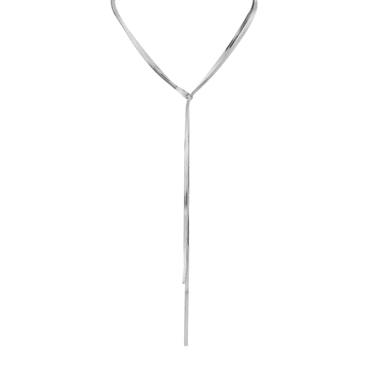 Minimalistische Dames Ketting - Strakke Y-Ketting met Platte Slangenstructuur & Vallende Uiteinden - Zilver