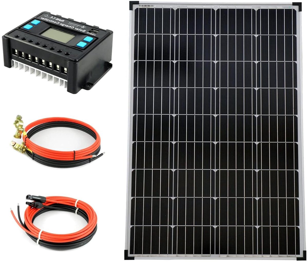 Zonnepaneel Set - Energie Opwekking - Off-Grid Systemen - Monokristallijn Paneel - 100 Watt - Zwart