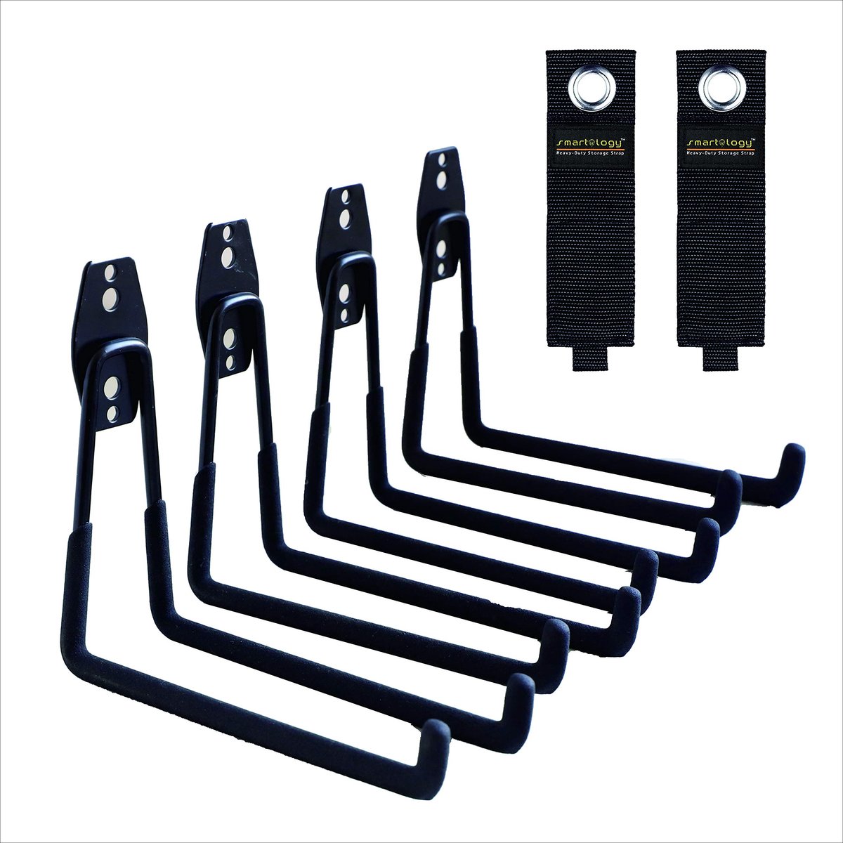 SnelShoppen - Garagehaken 4-pack Wandmontage Opberghanger met Verlengsnoerhouder, 7,5 Inch Lange Haken voor Ladder, Ski, Tuingereedschap, Slangopbergr