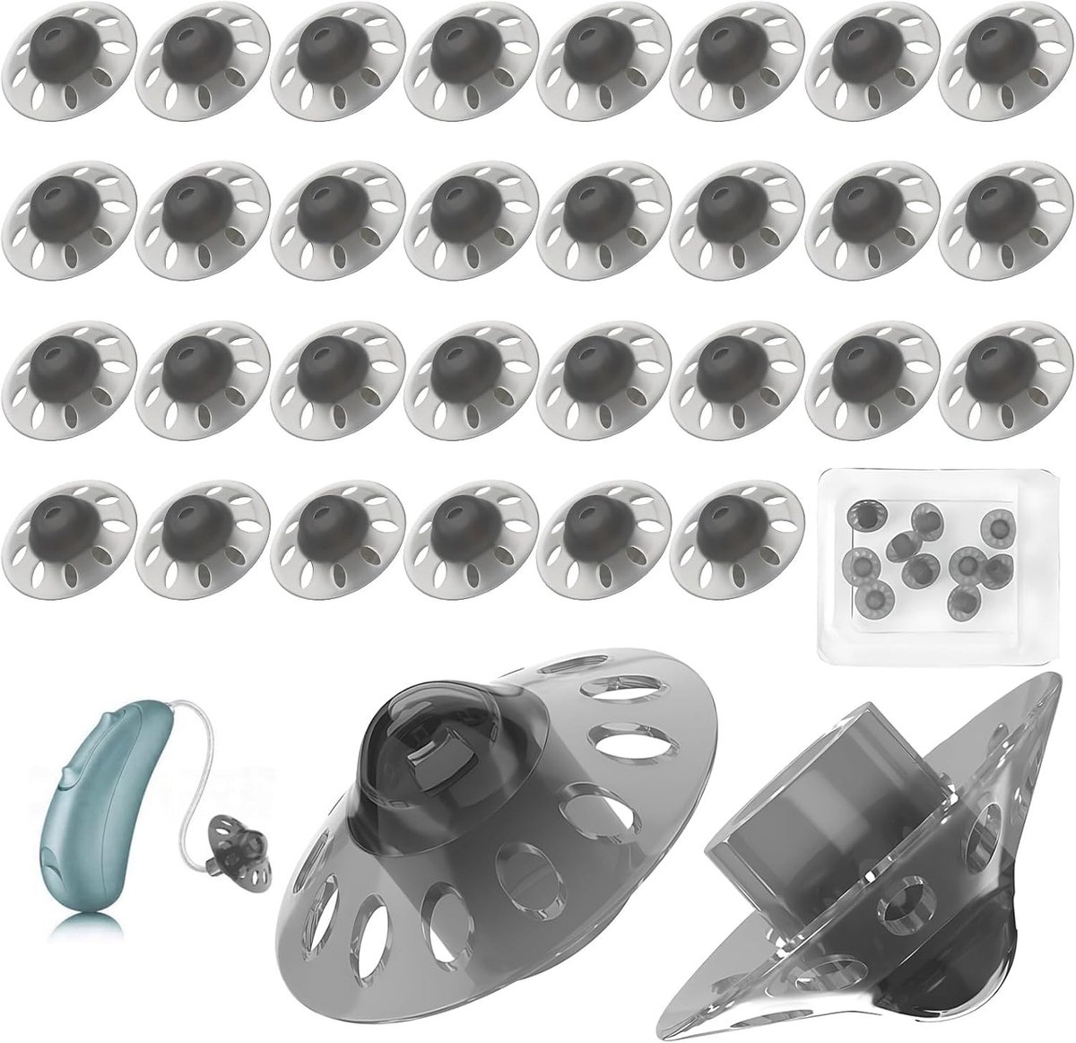 Set van 30 gehoorbeschermers, zachte silicone oordopjes, open dome, geschikt voor volwassenen met gehoorverlies, 8 mm