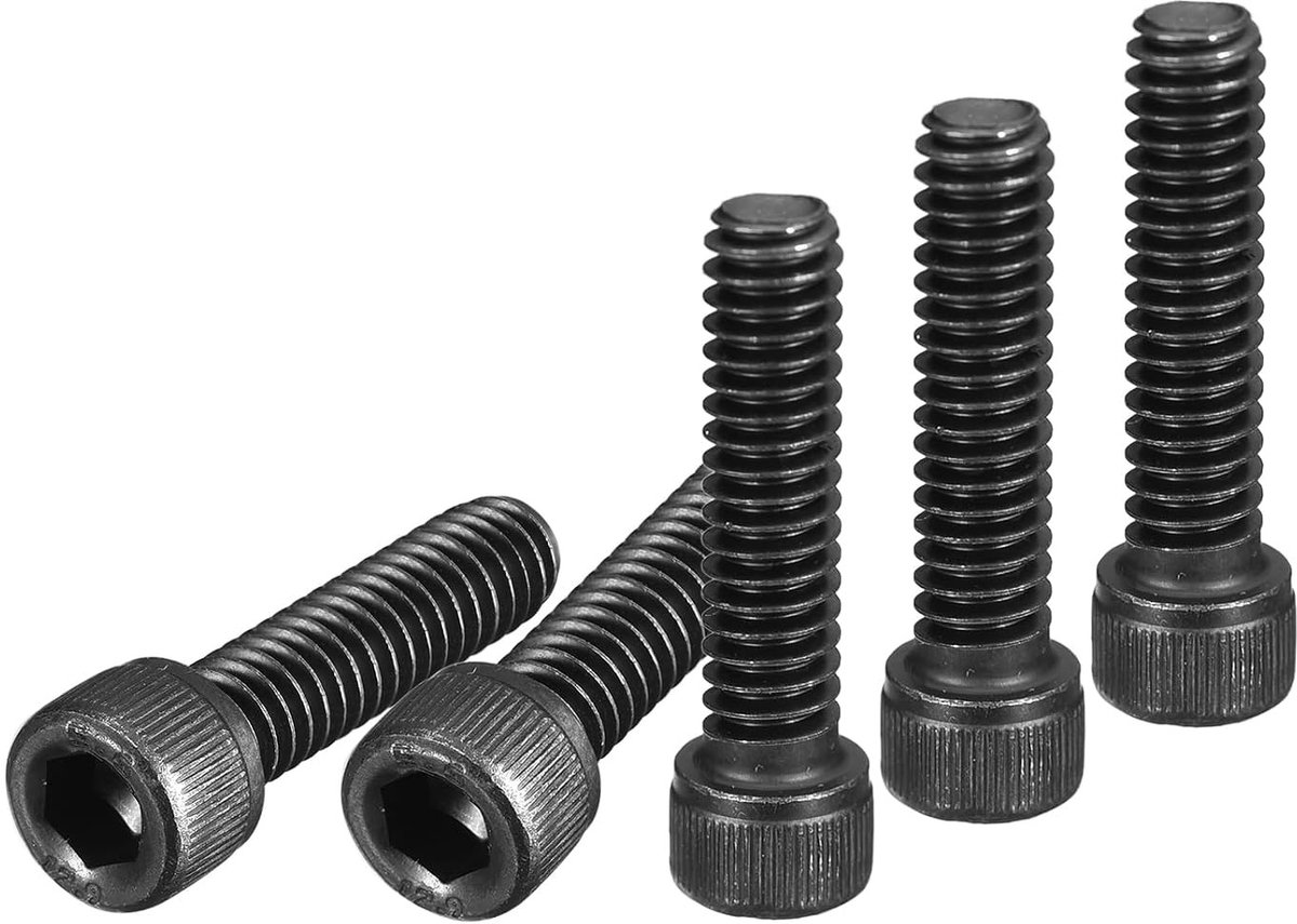 1/4-20 x 1" Cilinderkop Schroeven, 25 stuks, 12.9 Legering Staal, Zeskantkop, Verzonken, Zwart Oxide, UNC Draad, Volledige Draad, Machine Schroeven
