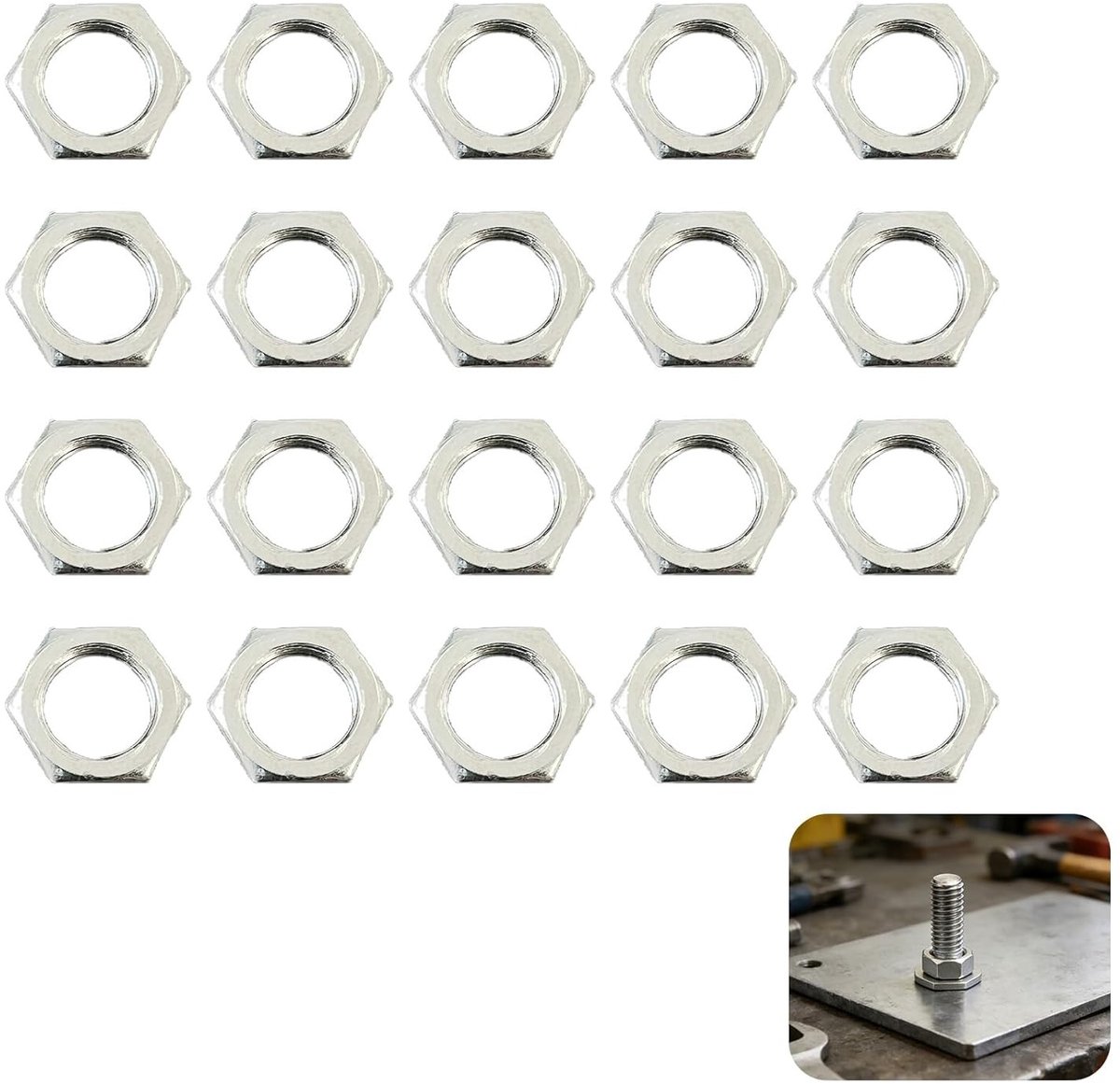 Zeskantmoeren M10x1 met SW12, hoogte 3 mm, ISO fijne schroefdraad DIN 13-5, verzinkt - duurzame en corrosiebestendige schroefdraadmoeren voor mechanische toepassingen en constructieprojecten