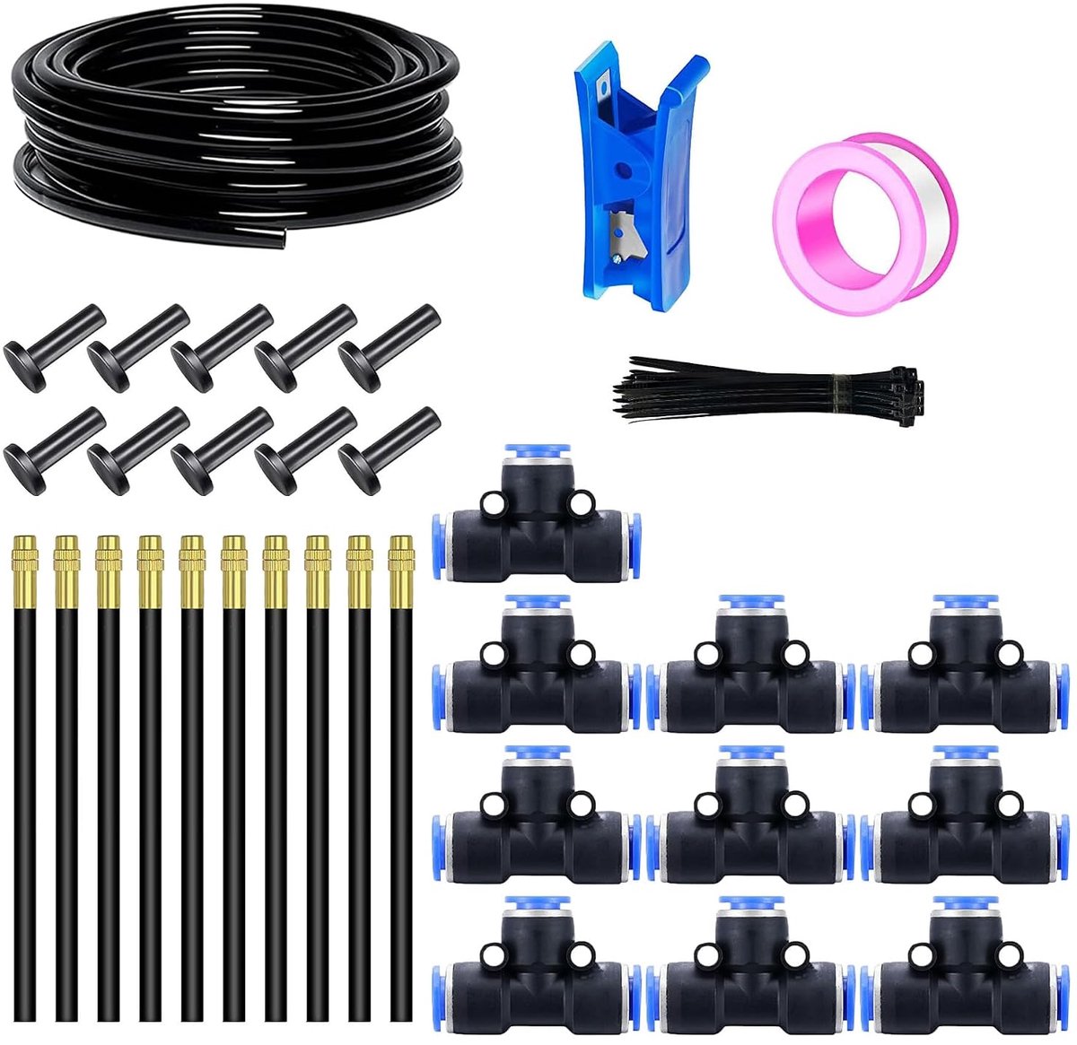 SnelShoppen - 20m Pneumatische Tuinslang Set 6mm Irrigatiesysteem, 360° Buigbare Druppelirrigatie Kit, 10 Stuks 8mm Irrigatiebuizen en 10 Stuks Pneuma