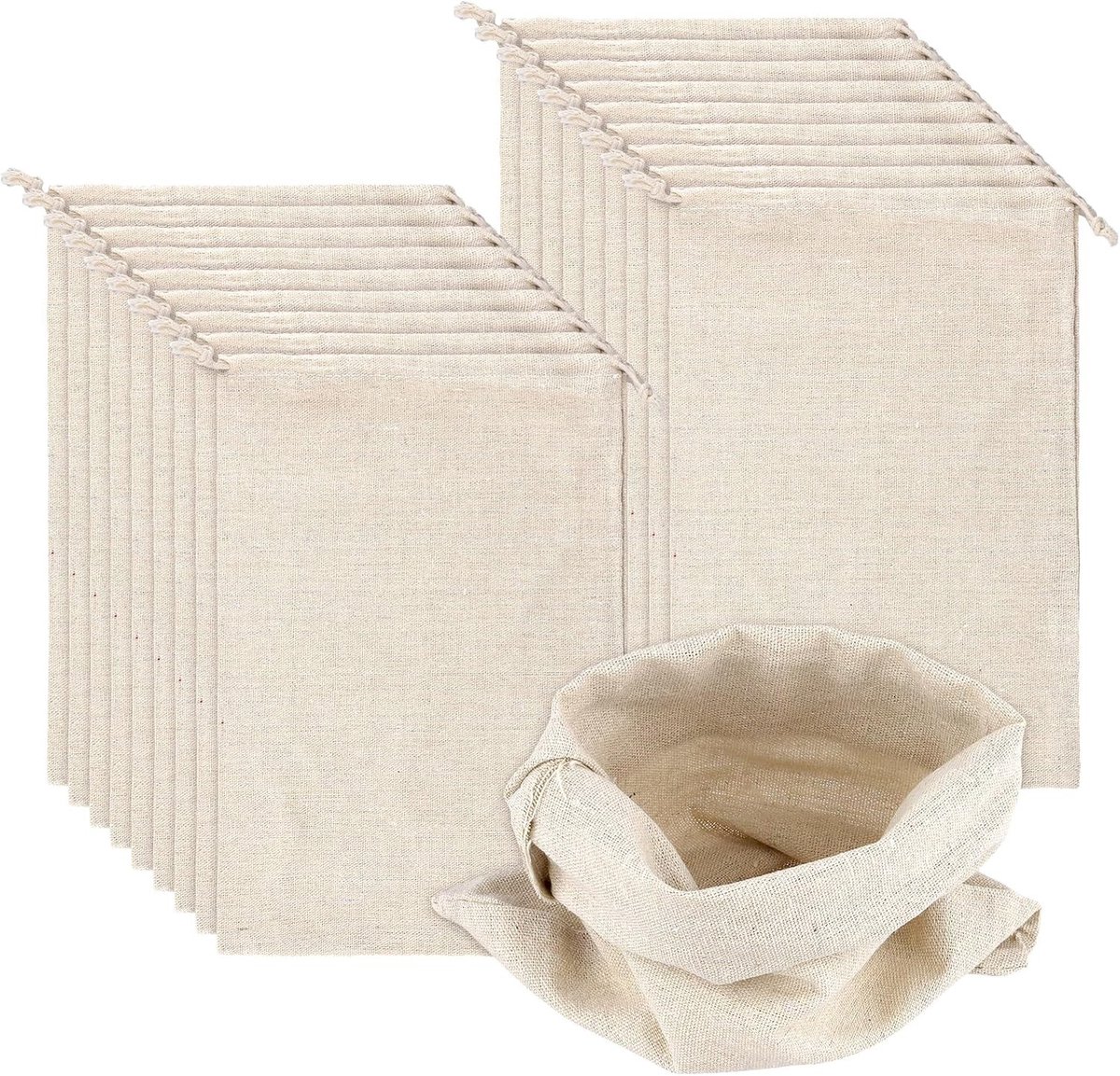 Herbruikbare Katoenen Netzakken voor Groenten en Fruit - 20 Stuks, 20x30cm, Ideaal voor Opslag en Organisatie tijdens Reizen