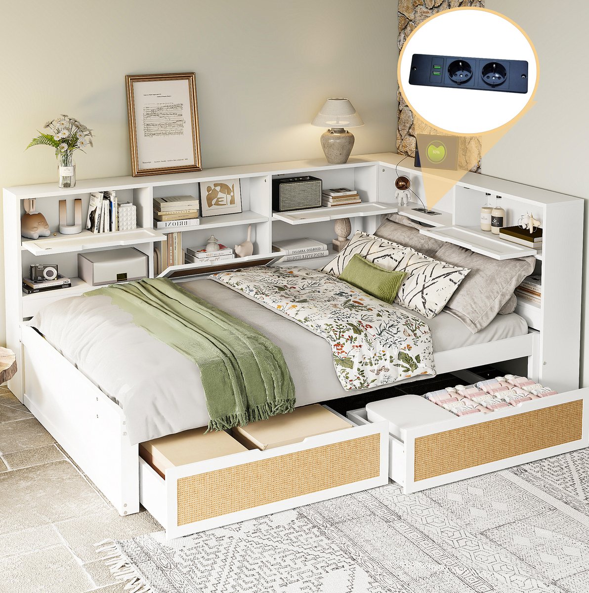 COVREO Bedframe 140x200 cm wit MDF met opberglades zonder matras