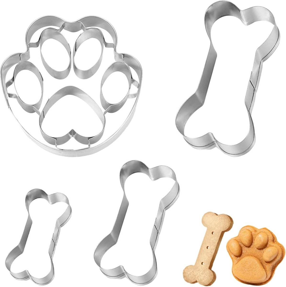 Set van 4 hondenkoekjes uitstekers in hoogwaardig roestvrij staal, perfect voor bakken, traktaties en knutselen met kinderen