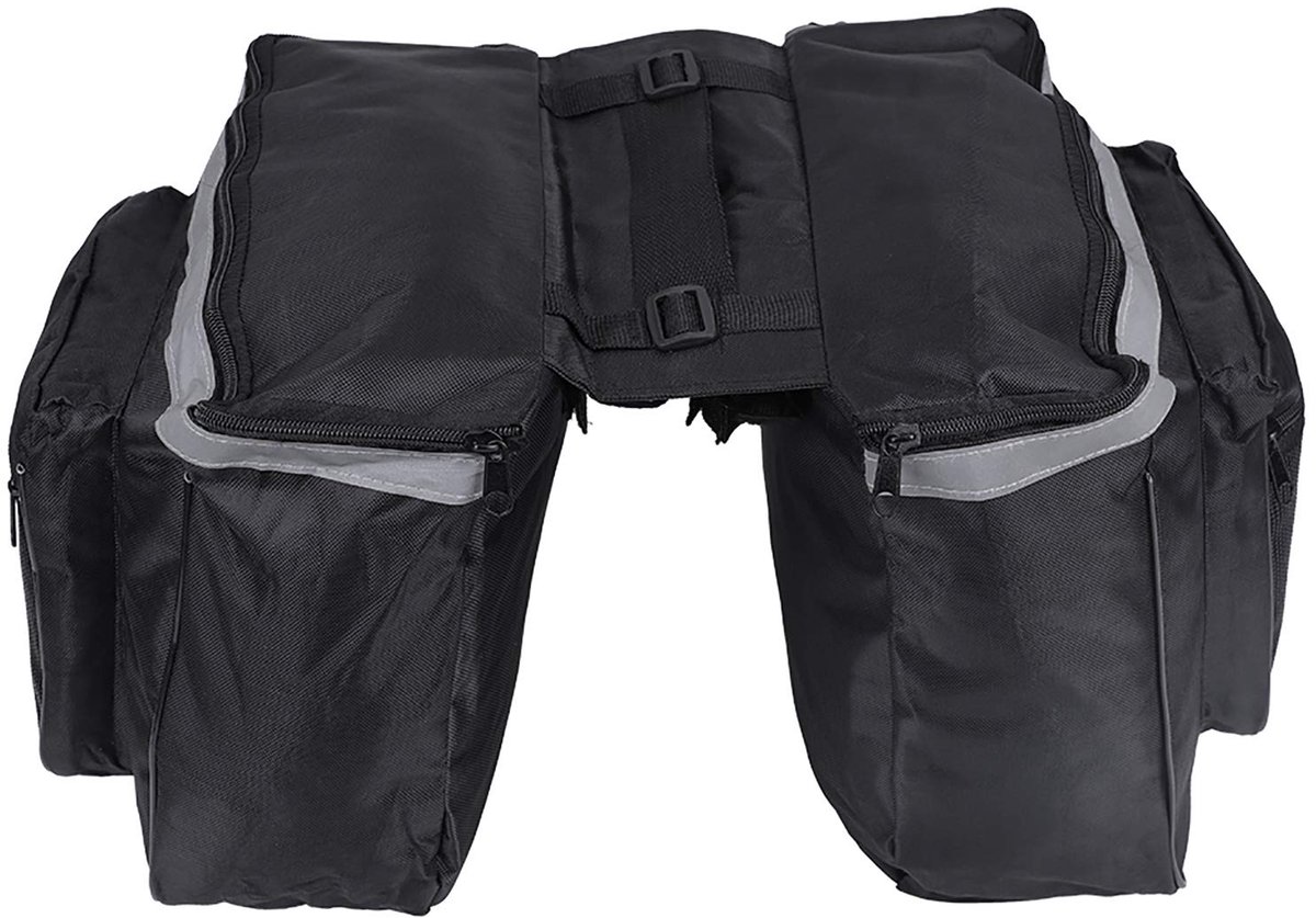 SnelShoppen - Fietstas Zwart 25L Waterdicht 600D Mountain en Wegfiets Achterdrager Dubbele Panniers met Reflecterende Rand voor Buitensporten