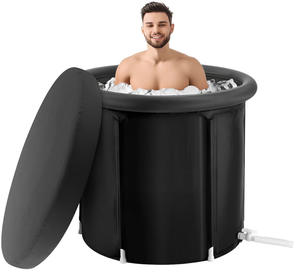 NIVA® Ijsbad - Opblaasbaar Koudwaterbad - 330L IJsbad - Zwart - 85cm x 85cm x 75cm