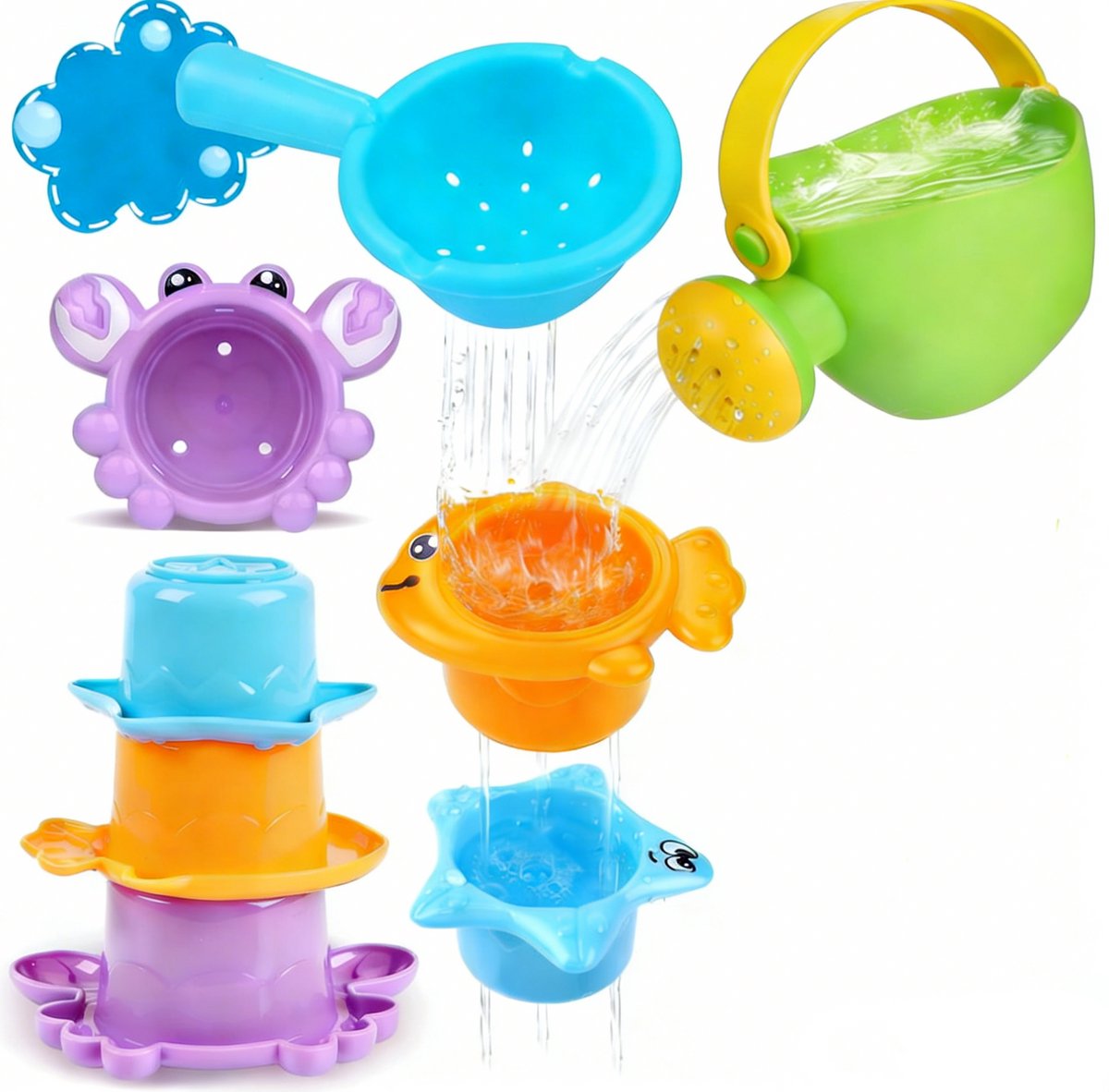 5 stuks Babybadspeelgoed - voor kinderen van 1-3 jaar, schimmelvrij badspeelgoed voor peuters van 2-4 jaar, geschikt voor in bad, op het strand, in het zwembad of op het strand, waterspeelgoed voor meisjes vanaf 1 jaar, cadeaus