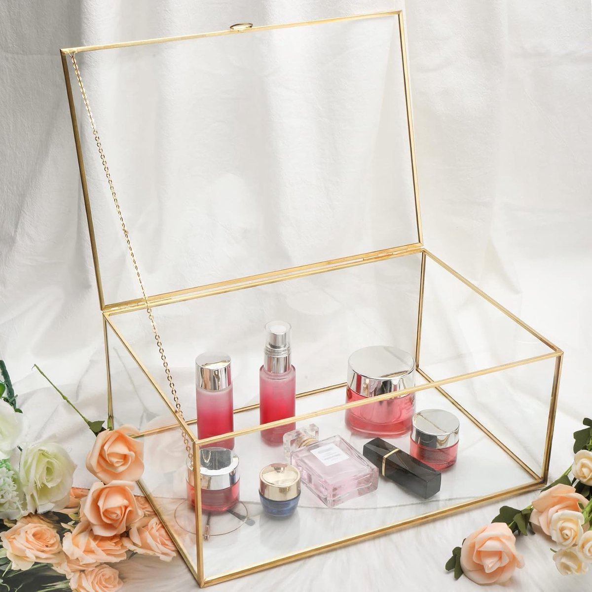 SnelShoppen - Gouden Vintage Glazen Sieradenbox 33x23x14 cm - Extra Grote Terrarium - Retro Sieraden Organizer voor Bruiloft, Verjaardagsfeest, Decora