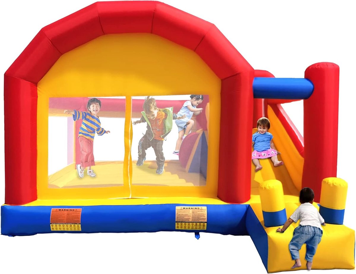 SnelShoppen - Ballsea Opblaasbaar Kasteel XXL - Groot Opblaasbaar Kasteel met Trampoline, Glijbaan en Klimwand voor Kinderen - Perfect voor Tuin, Fees
