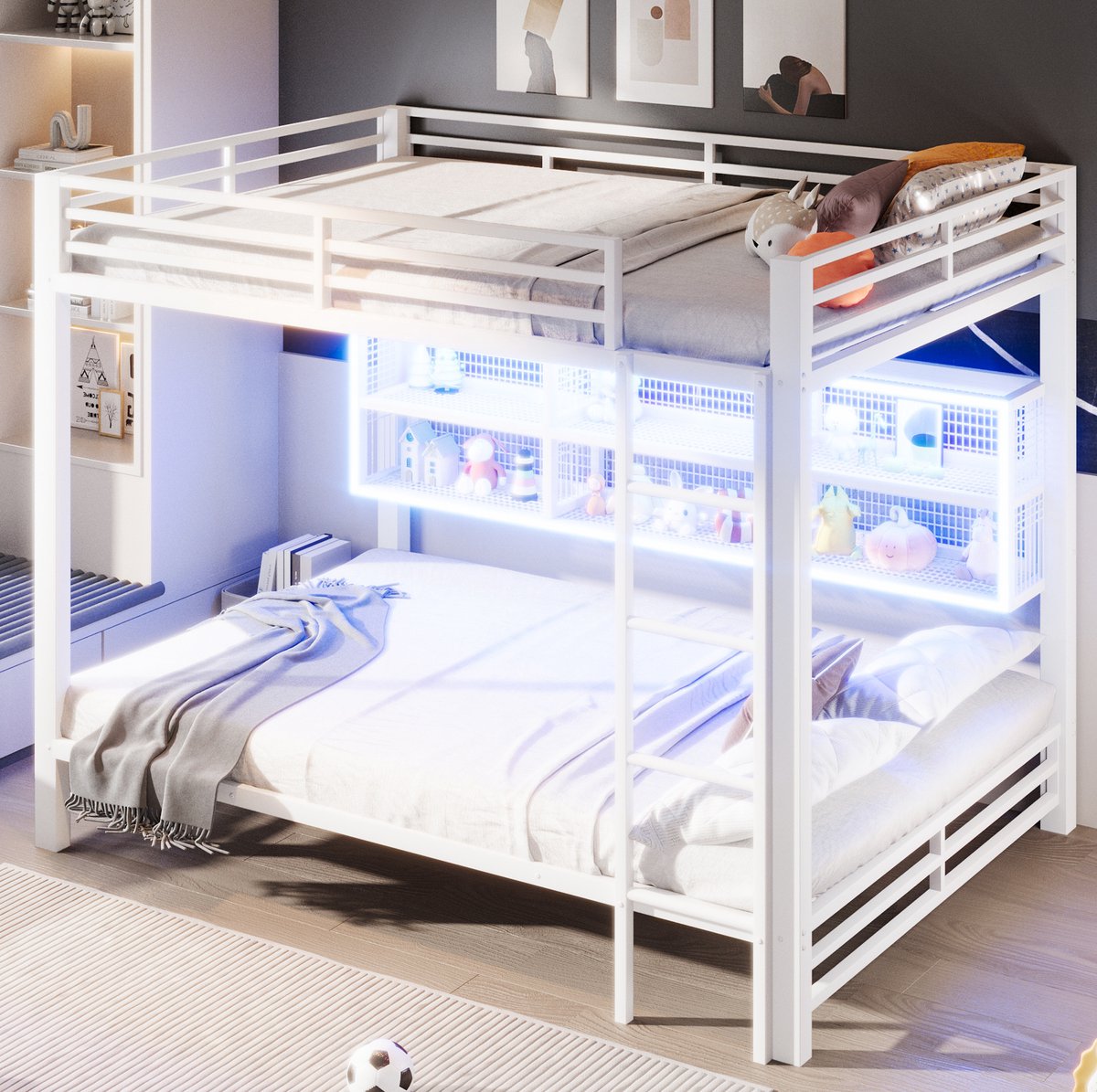 COVREO Stapelbed 140x200 cm wit metaal, opbergruimte, zonder matras White