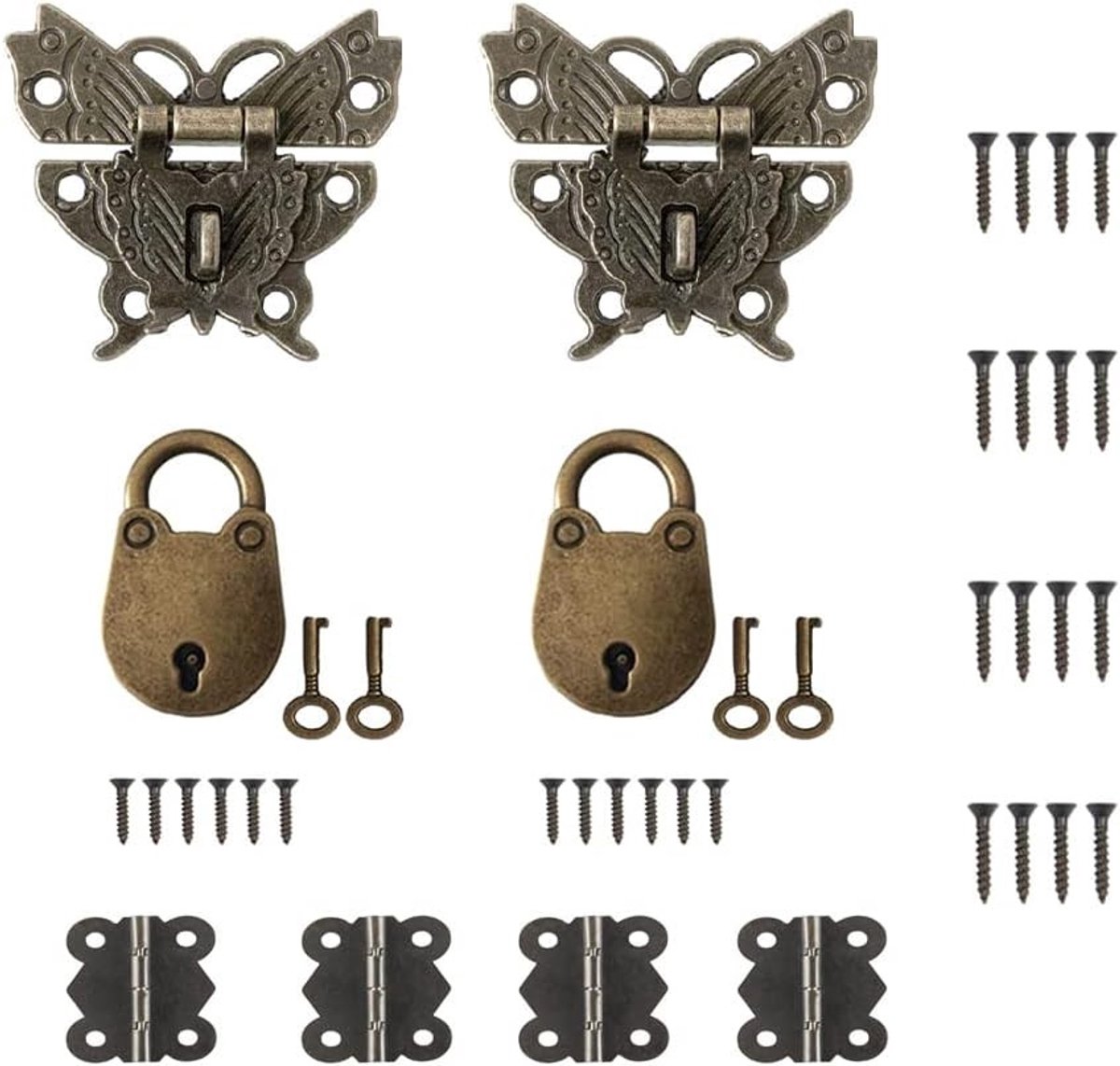 12 Stuks Mini Hangslot Vintage Sleutel Geschikt voor Houten Dozen, Sieraden Boxen en Meubels - Inclusief Schroeven - Bronskleurig