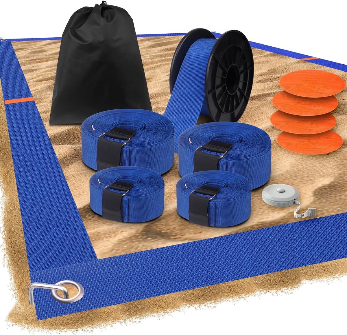 Professionele Beachvolleybal Courtlijn Set met 16m x 8m Nylon Hoofdlijnen en Ankergeluiden voor Zandvelden