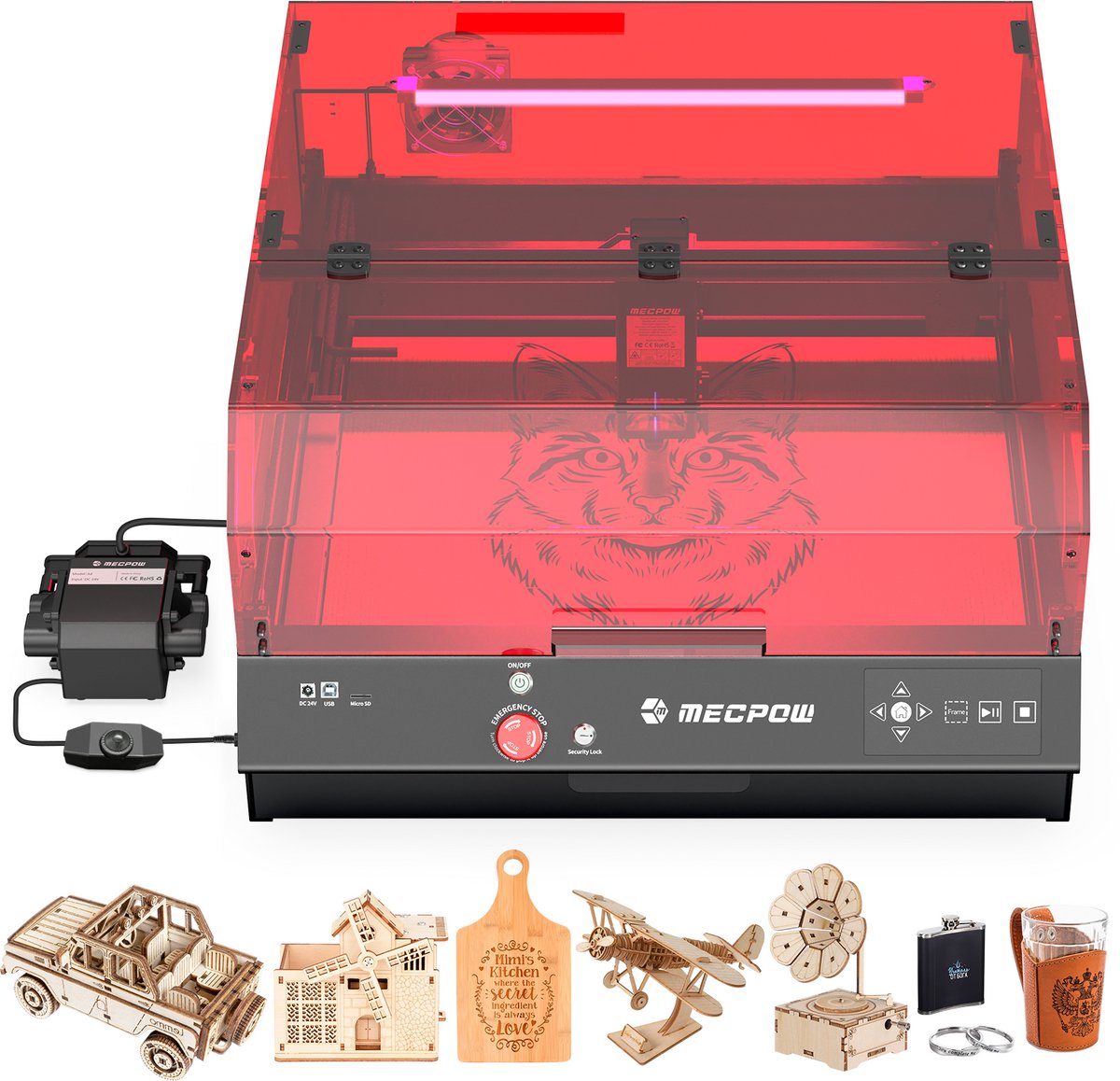 Mecpow X4 Pro 2026 Lasergraveermachine & Lasersnijmachine - 22W Laser - Ingebouwde Camera - Gesloten Behuizing - FDA Class 1 Gecertificeerd