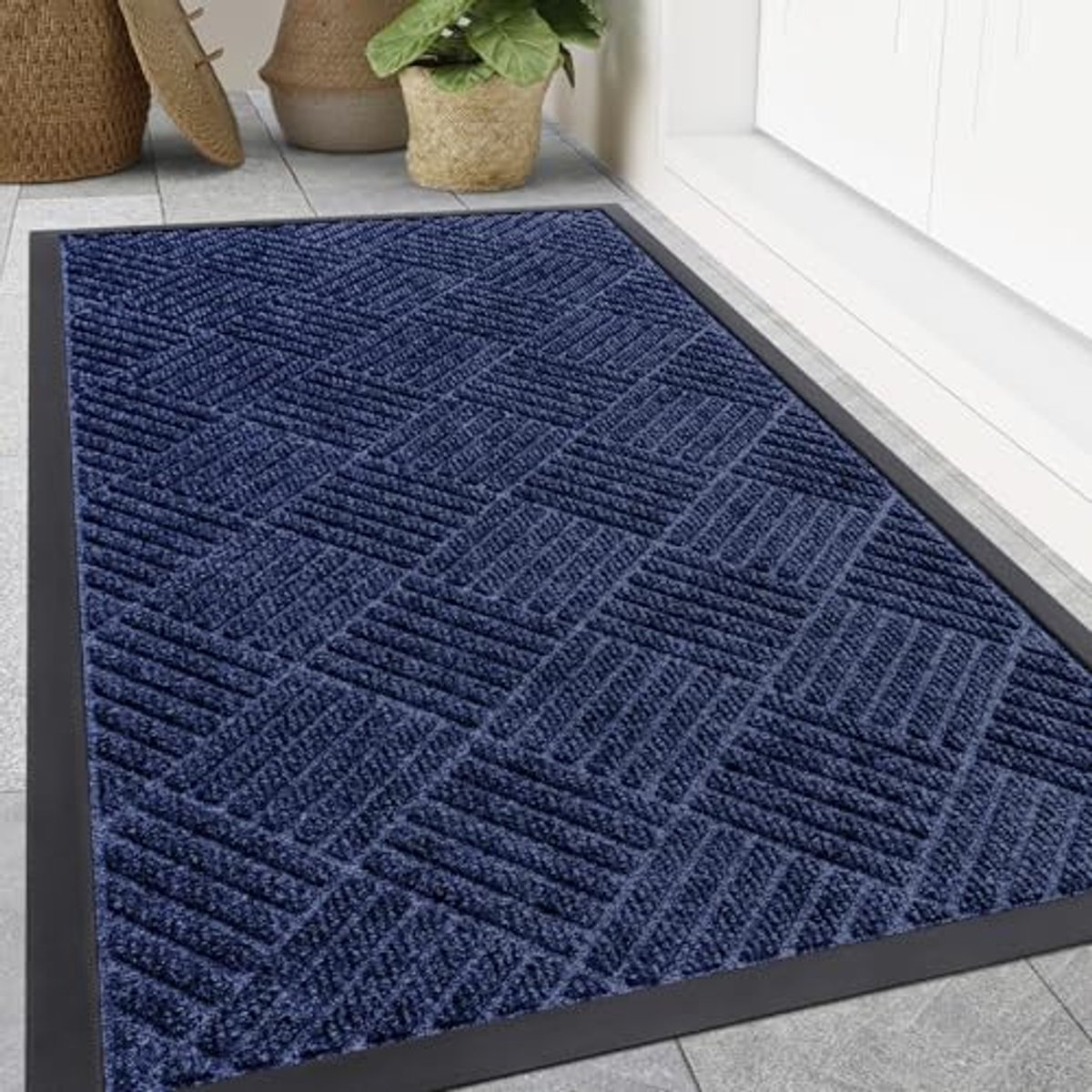 Olanly - Deurmat - Binnen- en buitengebruik natuurlijke rubberen deurmat - Anti-slip en vuilafstotend - 120x180 cm - Donkerblauw