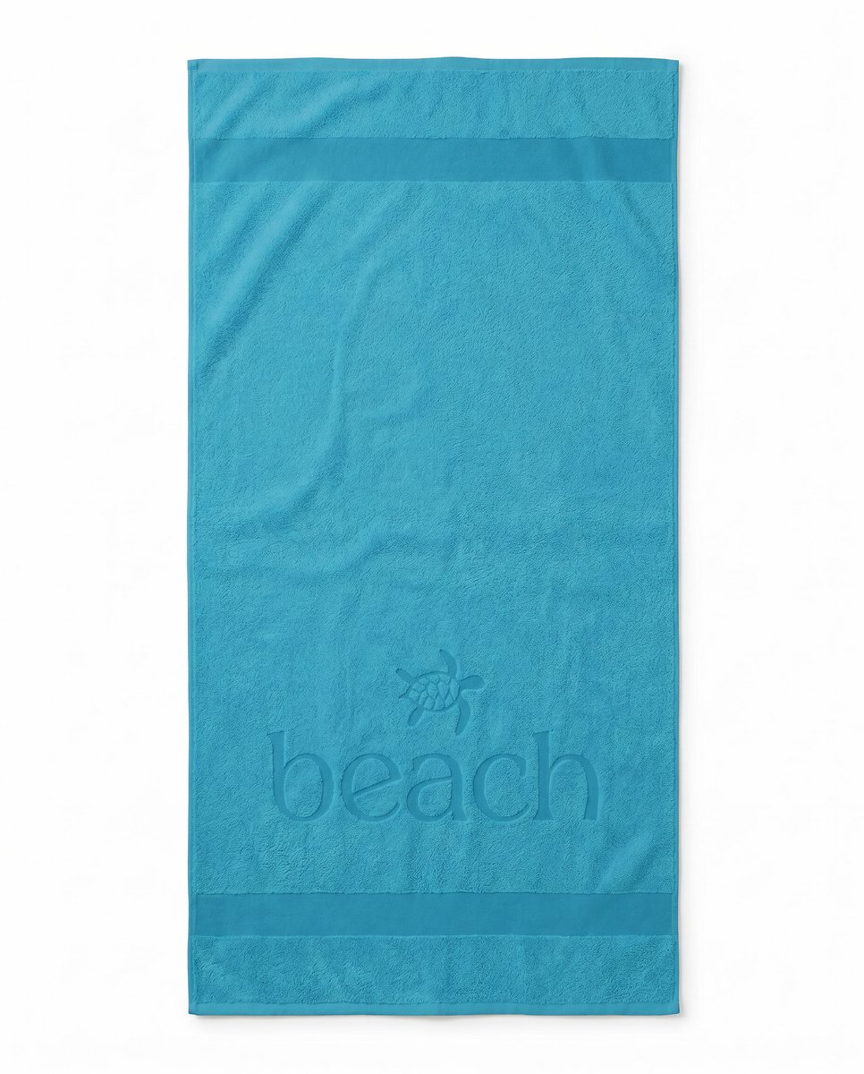 LINNICK Strandlaken Velours Katoen Happy Beach 100x200cm - light blue - Strandlaken Groot - Strandlaken 100x200 - Strandlaken Katoen - Strandlaken Beach