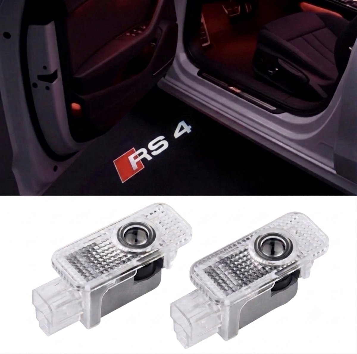 Instapverlichting Geschikt voor Audi – RS4 Logo – LED Deurverlichting – Set van 2 – Plug & Play