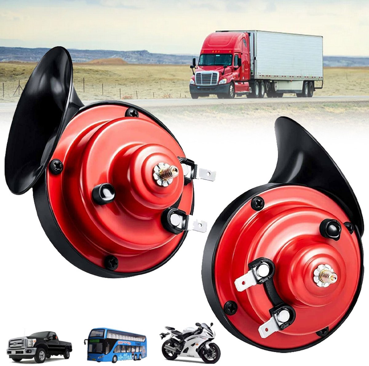 Dubbele 12V Luchthoorn Set 120 dB Met Slakkenhuis Ontwerp - Waterdicht, Luid En Helder Geluid - Voor Auto's, Vrachtwagens En Motoren - Rood