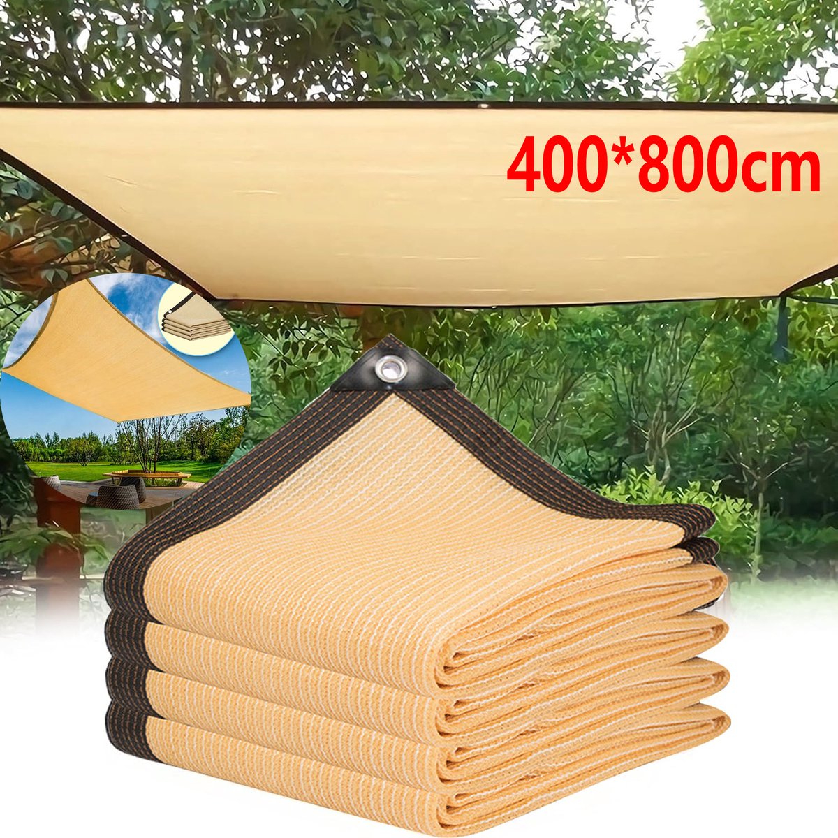 KZQ Schaduwdoek met Ringen - Tuinscherm - 90-95% Schaduw - Voor Kas Terras Overkapping - 400x800 cm - Beige