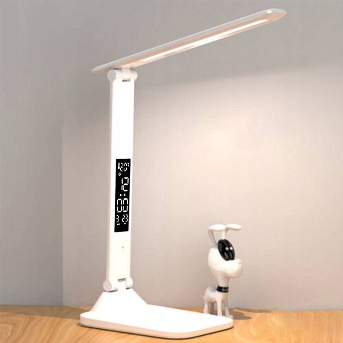 LED Bureaulamp - Oogbeschermingslamp - 3 Kleurtemperaturen - Multifunctionele - met Klok en Thermometer - Verstelbare Arm - Voor Thuis en Kantoor