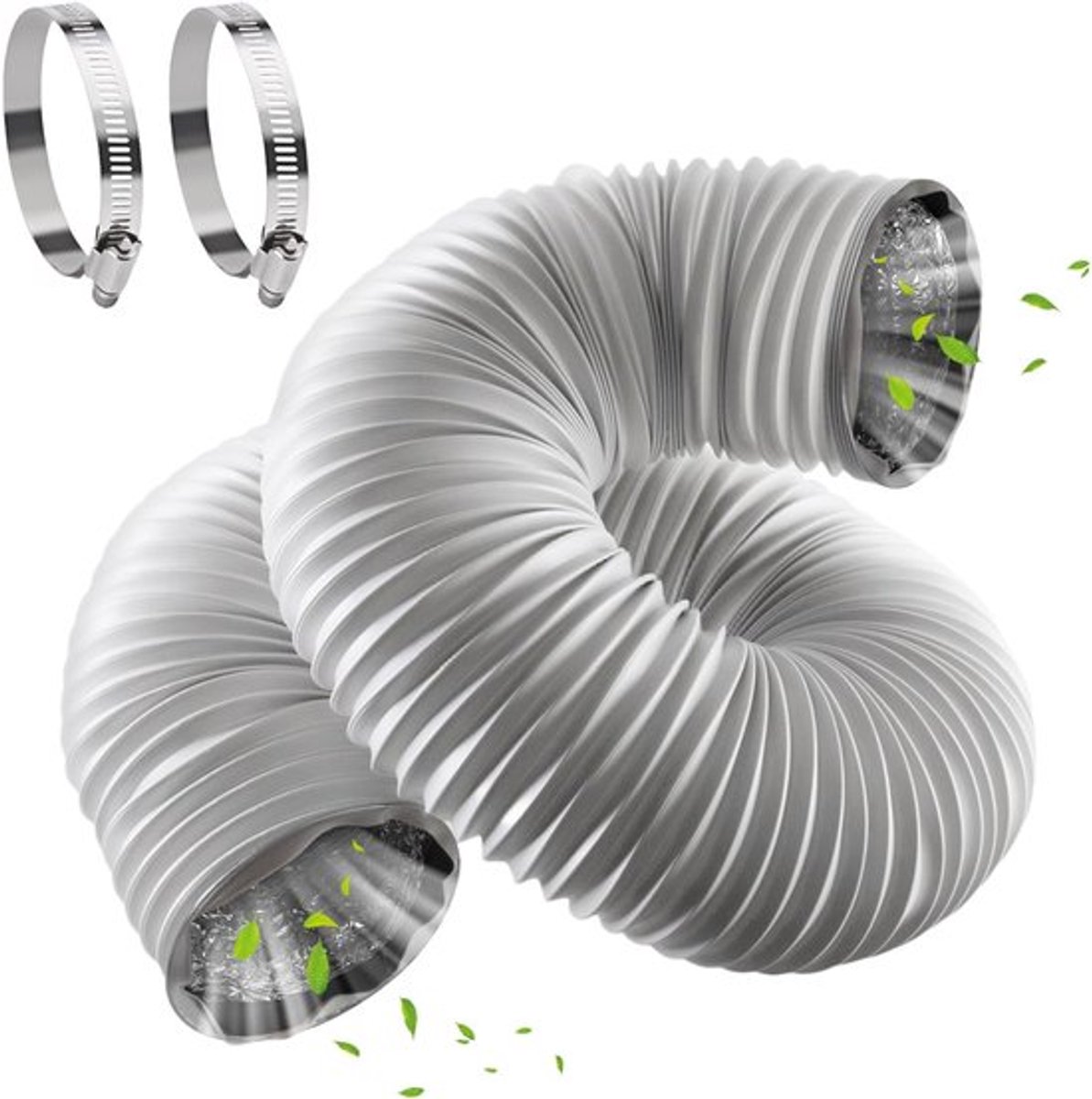 Afvoerslang 100 mm - Flexibele Aluminium Buis - 6 m Lengte - Ventilatieslang - Slangklemmen - Hittebestendig Roestvrij Staal