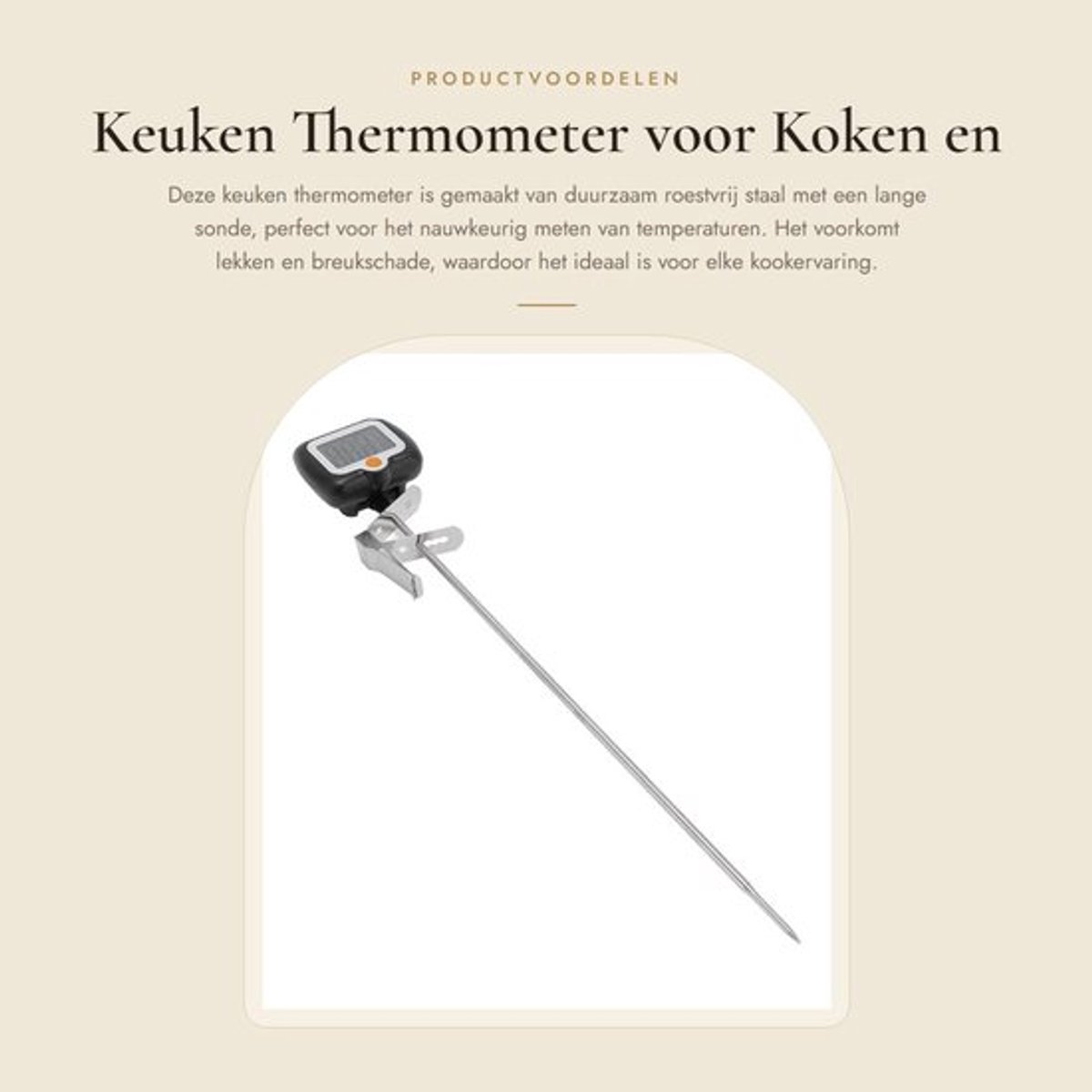 Kookthermometer Digitale Weergave - Roestvrij Staal - Lange Sonde - Veiligheidsbeugel - Ideaal voor Snoep/Siroop/Oliën - 300 °C Max. - Digitale Thermometer