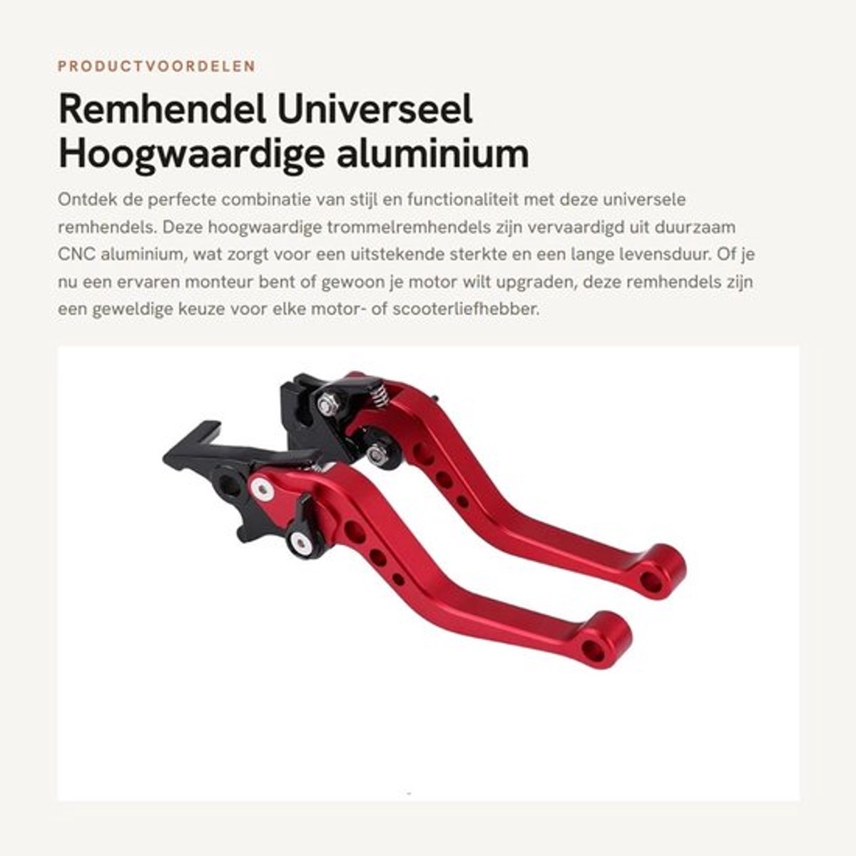 Remhendel Universeel 22 mm - CNC Aluminium - Trommelremhendel - Handgrepen - Rood - Hoogwaardige Kwaliteit - Remgrepen