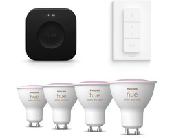 Philips Hue Starterspakket - GU10 - met 4 Spotjes - Wit en Gekleurd Licht - Incl. Hue Bridge Pro,…