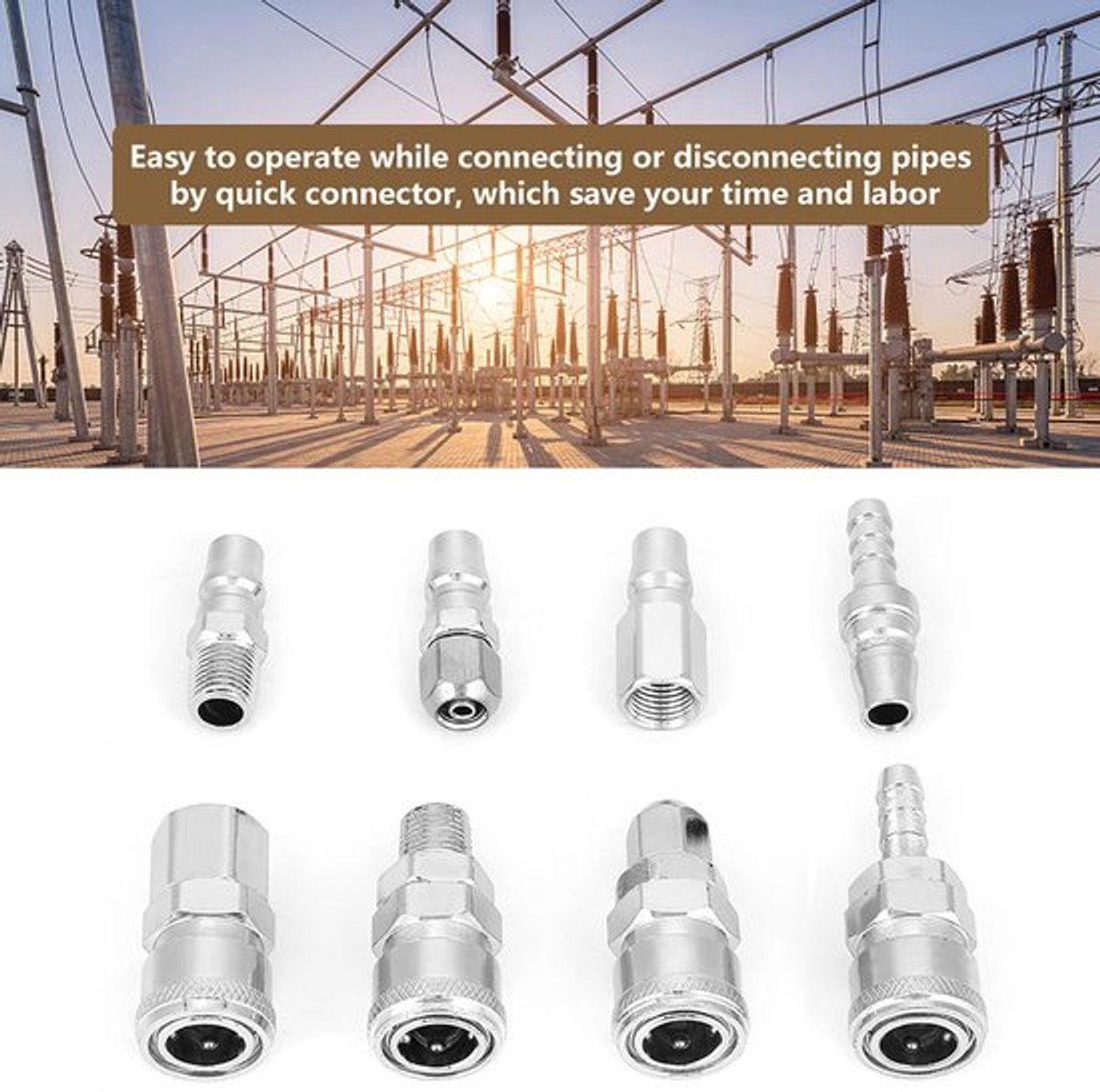 Snelsluiting 8-delige Set - Compressed Air Koppeling - Pneumatische Aansluiting - 1/4 Inch BSP - Zinklegering - Lichtgewicht 407 g - Luchtkoppeling