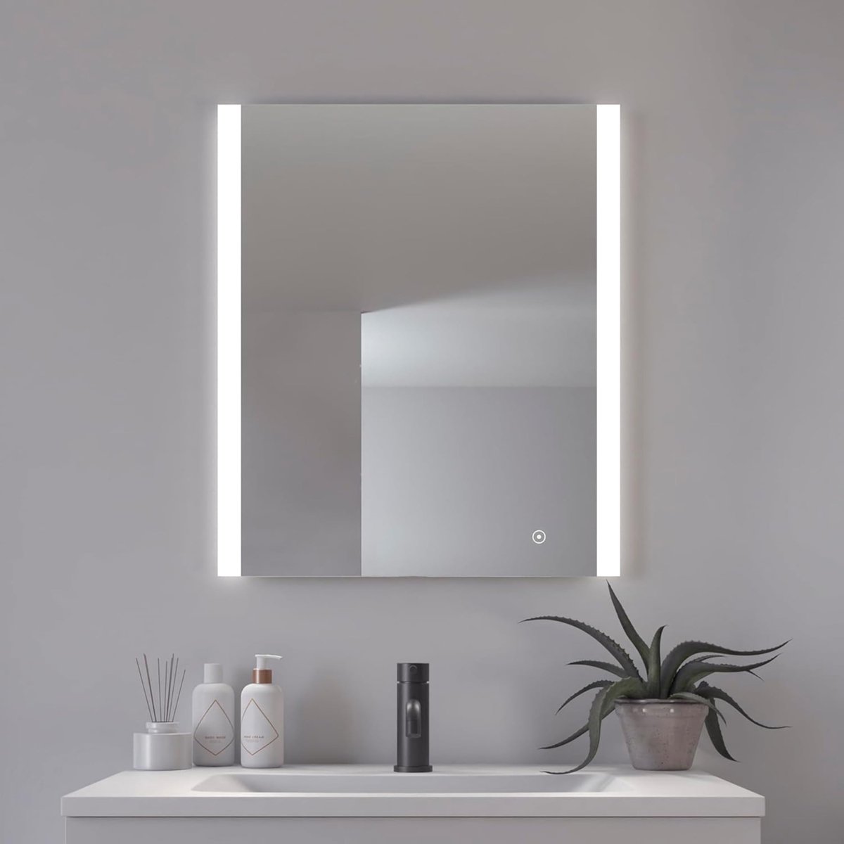 SnelShoppen - Loevschall Vega Vierkante Spiegel met Verlichting, LED-Badkamerspiegel 60 x 70 cm, Touch-Schakelaar, Verstelbare LED-Verlichting voor Ba