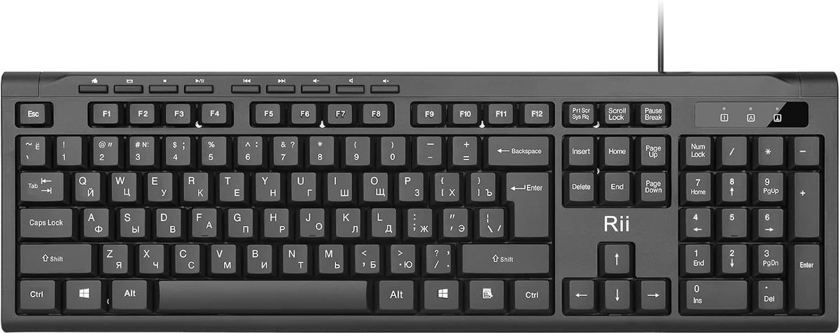 SnelShoppen - USB Rii Russisch Toetsenbord voor PC, Laptop, Mac, Windows, QWERTZ Duits Indeling, Ergonomisch Ontwerp, Zwart, 104 Toetsen, Perfect voor