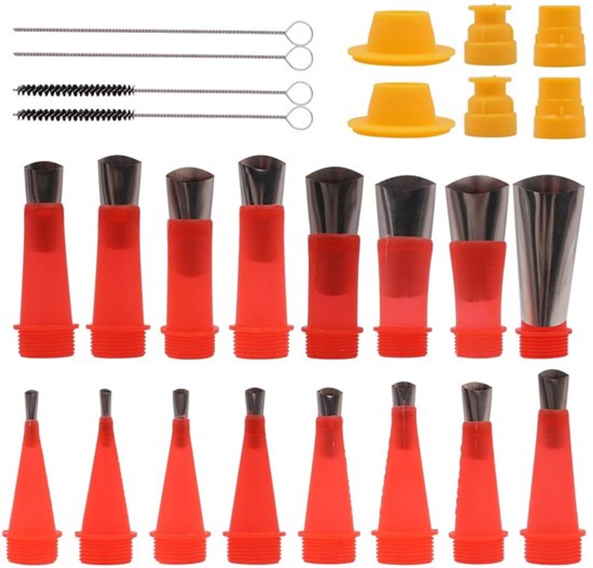 Nozzle Set 26 Stuks - Herbruikbare Afdichtingssproeiers - Roestvrij Staal/Plastic - Diverse Maten 5-35 mm - Geschikt voor Keuken/Badkamer - Inclusief Verbindingsbodems - Afdichtnozzles