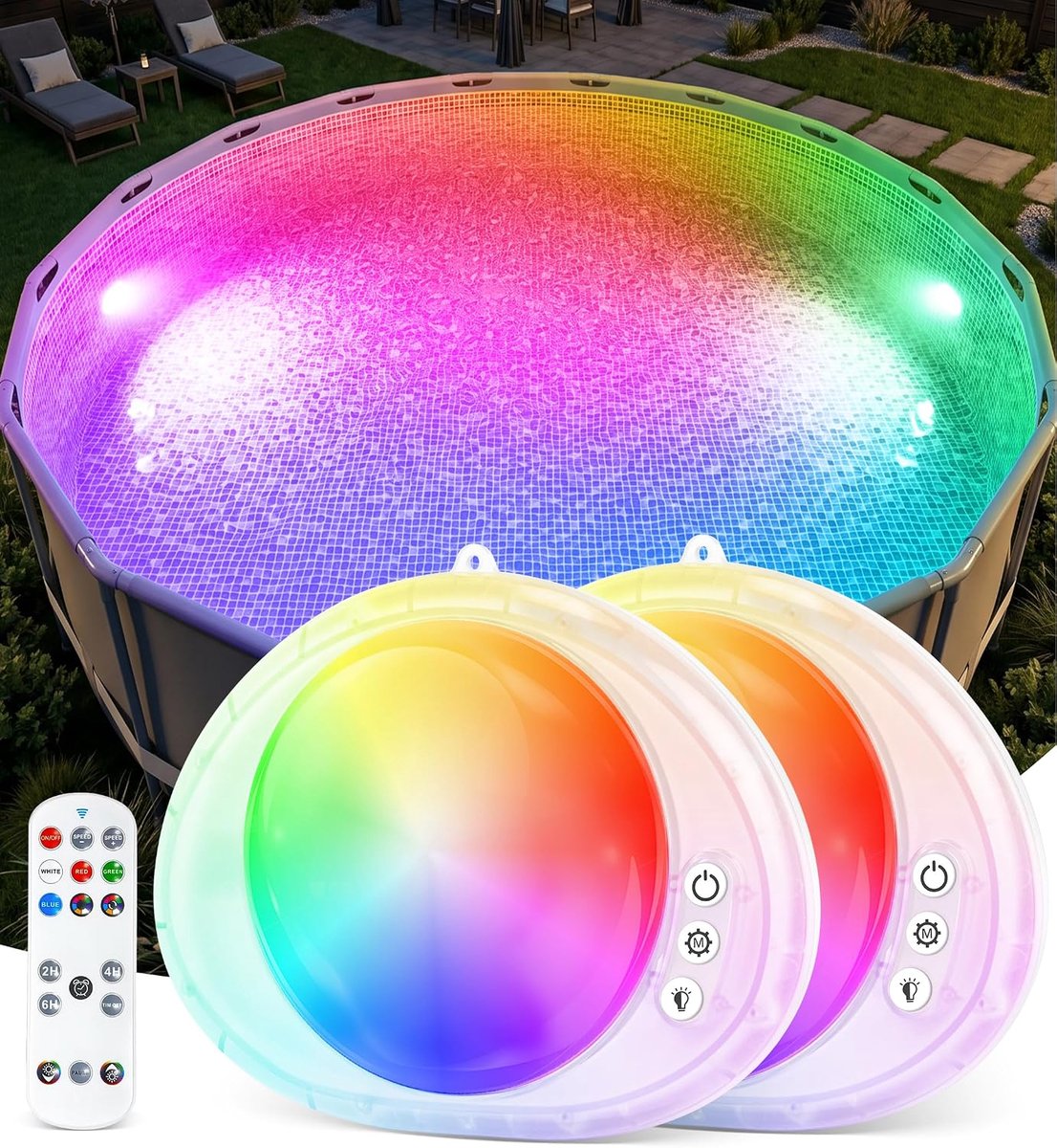 SnelShoppen - Onderwaterverlichting Zwembad met Afstandsbediening - Accu, IP68 Waterdicht, Kleurrijke Lichtshow, 2 Stuks, Ideaal voor Feest en Whirlpo
