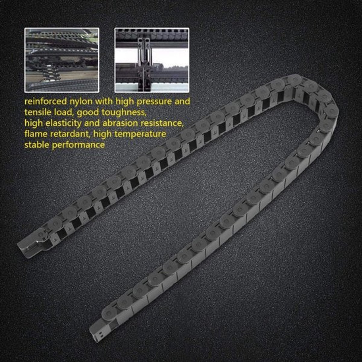 Draaddrager - Flexibele sleepketting - Versterkt nylon - Zwart - Kabeldrager voor elektrische machines - 1 meter