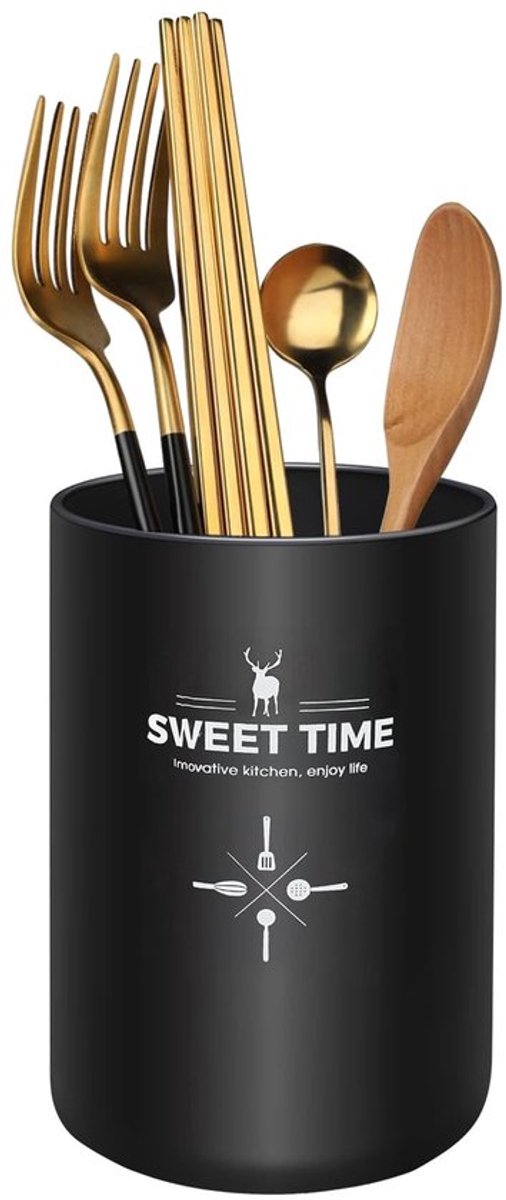 Keukengerei Houder - Roestvrij Stalen Organizer - Zwart Metalen Kookgerei Houder - Minimalistisch Design - Eenvoudige Toegang - Duurzaam en Esthetisch Aantrekkelijk - Keukenorganizer