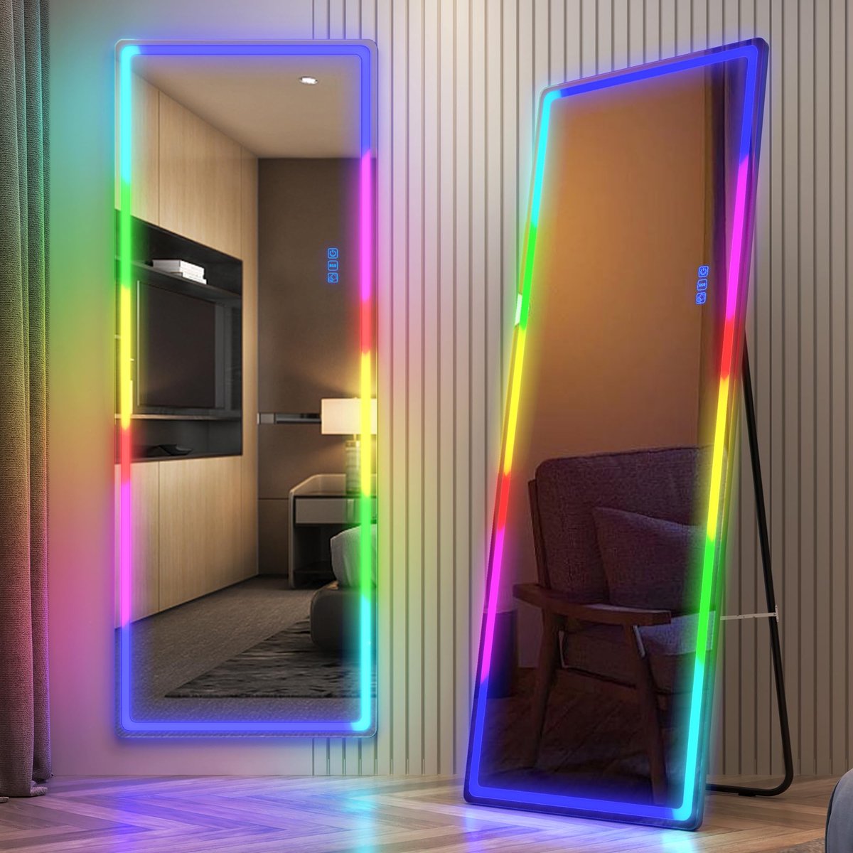 SnelShoppen - LVSOMT RGB Full-Body Spiegel met Verlichting 153 x 50 cm - Staande Spiegel Zonder Frame - LED Wandspiegel Groot voor Slaapkamer en Woonk
