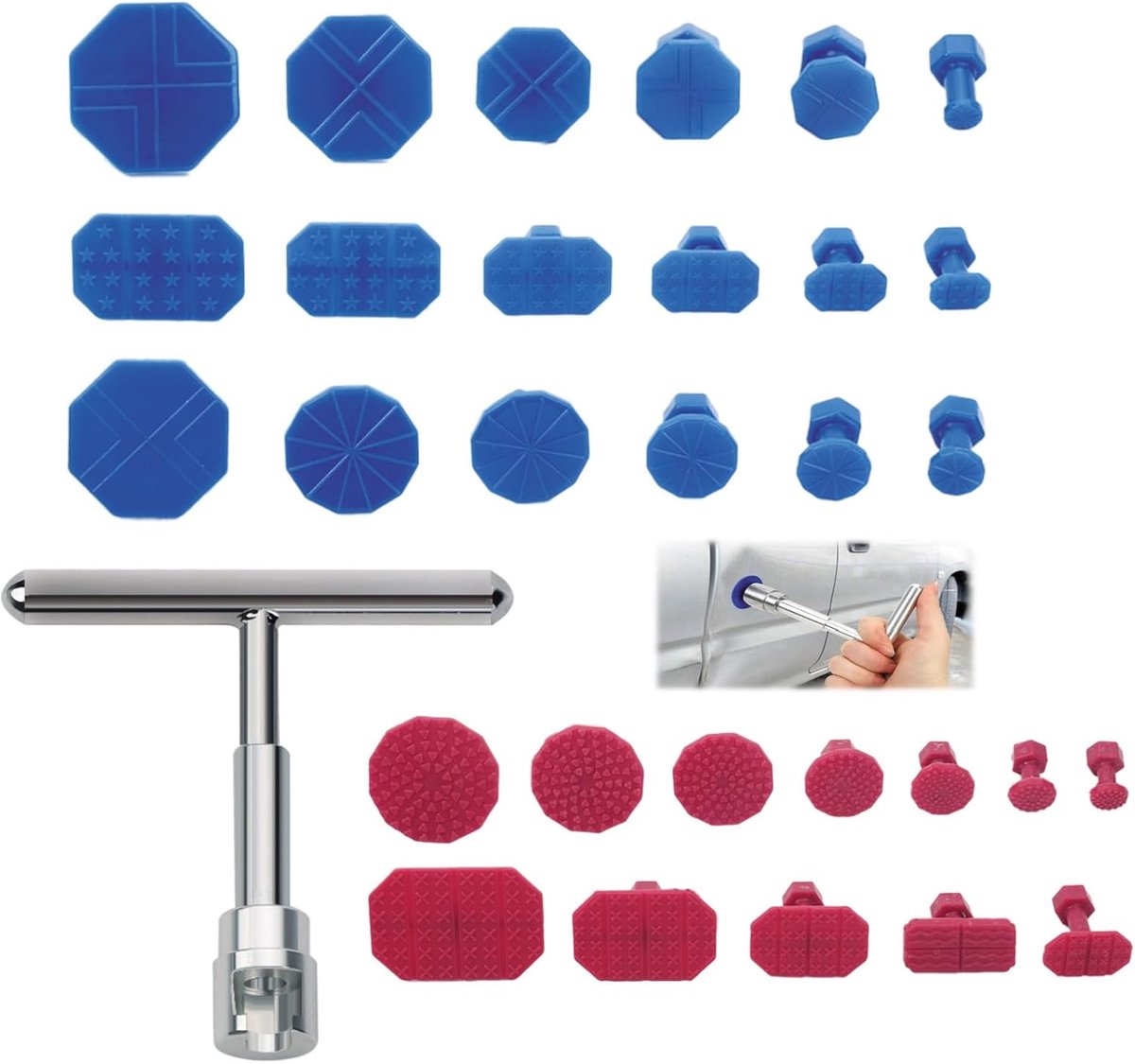 Deuken reparatieset auto 31 stuks - uitdeukgereedschap voor carrosserie - T-bar en accessoires - ShopVlot