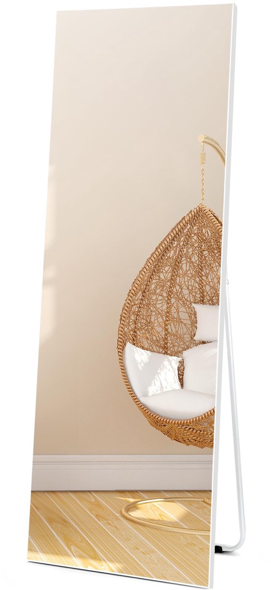 SnelShoppen - Vasemouh Wand- of Vloerspiegel met Wit Frame, PVC-Spiegel 150 x 51 cm Verticaal voor Thuis, Badkamer, Slaapkamer, Woonkamer, Modern Desi