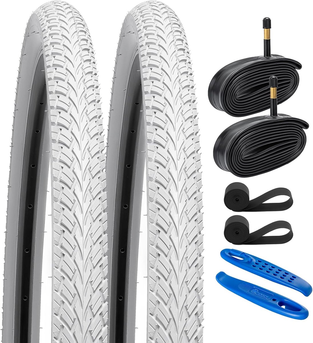 SnelShoppen - 2-PCS 700C Fietstires 700x35C/37-622 en Zware Binnenband AV48mm Schrader Ventiel Geschikt voor 700x33C 700x35C 700x36C 700x37C Fietsen -