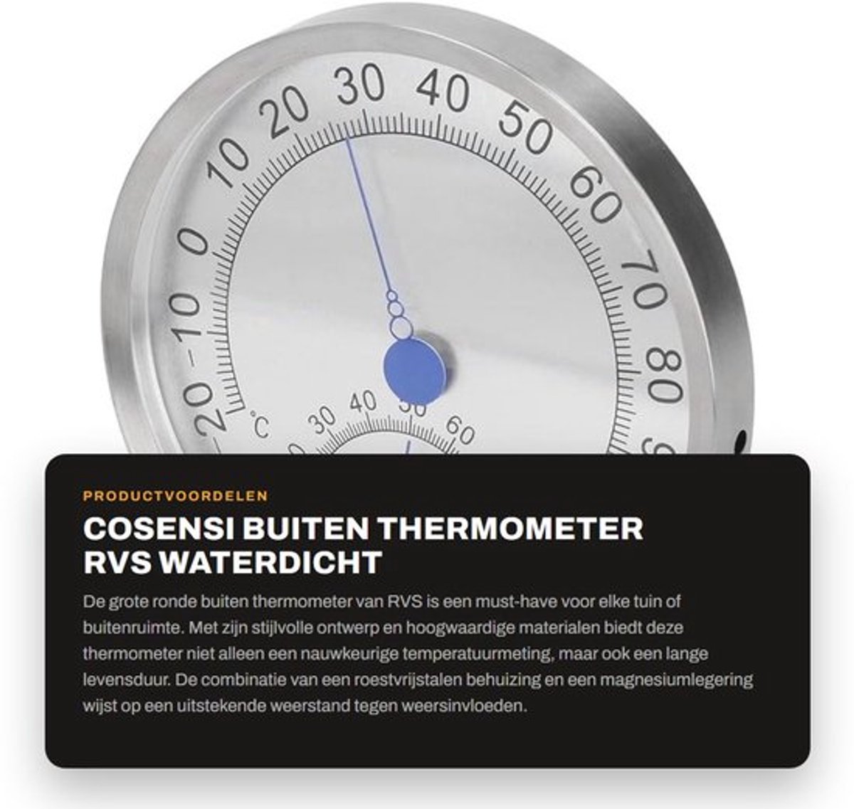 Buiten Thermometer - RVS - Waterdicht en Temperatuursensor - Groot formaat - Nauwkeurige temperatuur - Geschikt voor buitengebruik - Zilver