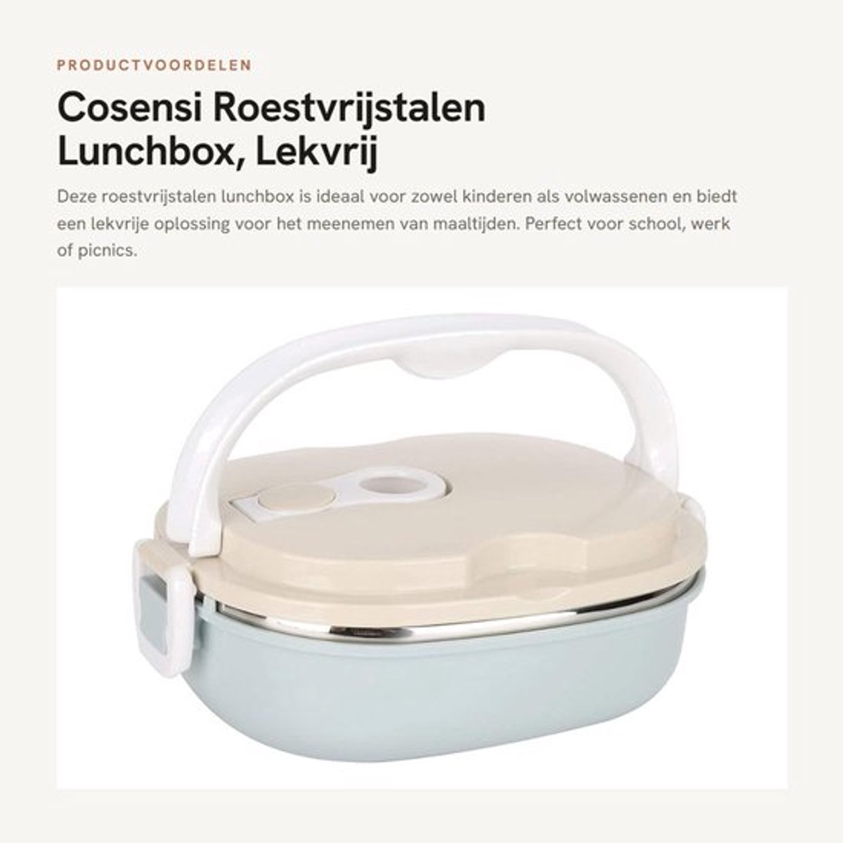 Lunchbox RVS Lekvrij - Lunchbox Volwassenen - Lunchbox Kinderen - Thermobox - Draagbaar - Veilig Afdichtventiel - Maaltijdcontainer