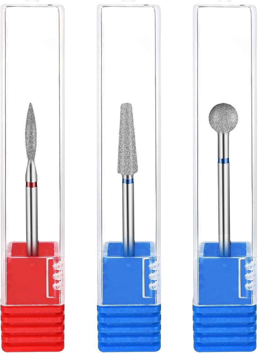 3 Stuks Diamant Nagelboor Bits Set voor Manicure - Cuticle Verwijdering, Vlamvormige en Balvormige Bits voor Perfecte Nagelverzorging en Onderhuidse Dode Huid Reiniging