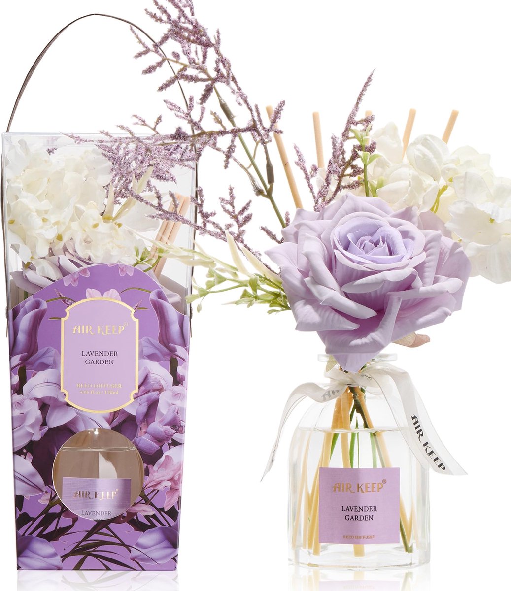 SnelShoppen - Geurstokjes Diffuser 120 ml - Lavendel Geurverspreider met Bloemen - Decoratieve Woondecoratie voor Vrouwen - Perfect Cadeau voor Nieuwe