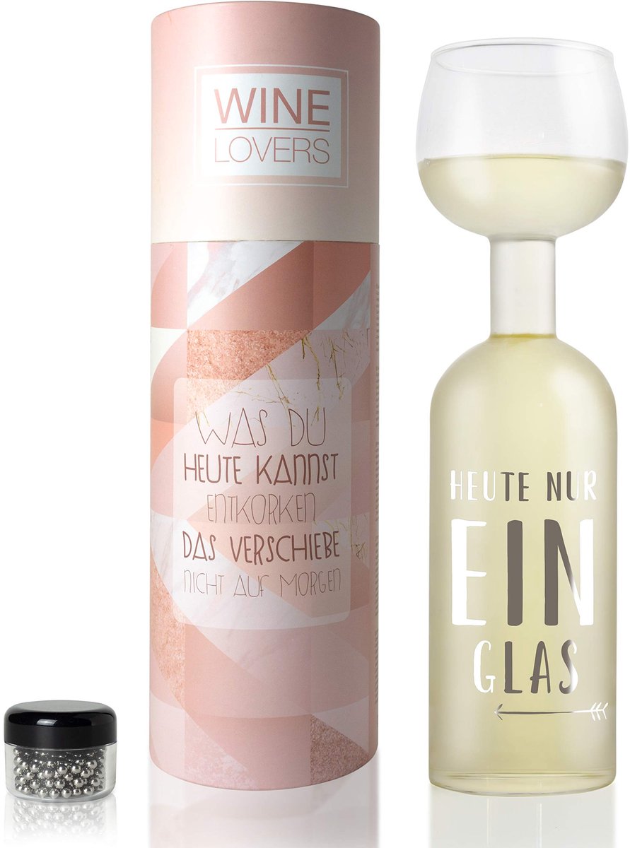 SnelShoppen - Wijnfles - Wine Lovers Geschenkdoos - Grappig XXL Wijnglas met Citaat - Perfect Cadeau voor Wijnliefhebbers - Inclusief Reinigingsparels