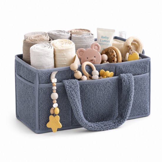 Vavida - Commodemandje - Blauwgrijs - Teddy - 40 x 26 x 17 cm - Babykamer - Baby - Commode - Mandje — afbeelding 5